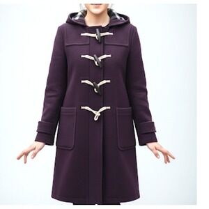 Burberry Belfield Women's Wine Red Merino Wool Hooded Overcoat, sz US 8